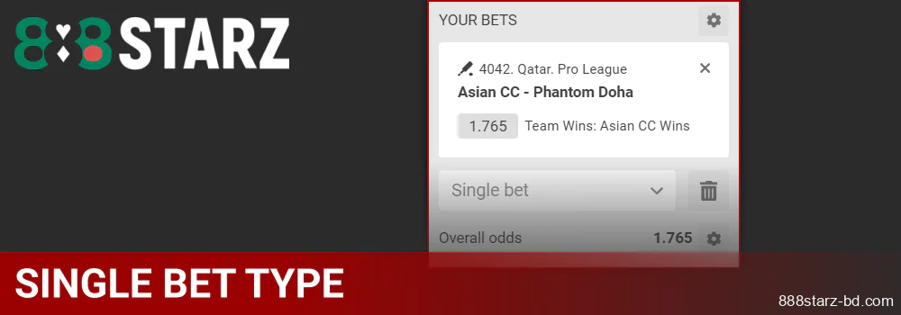 Single bet type at 888Starz